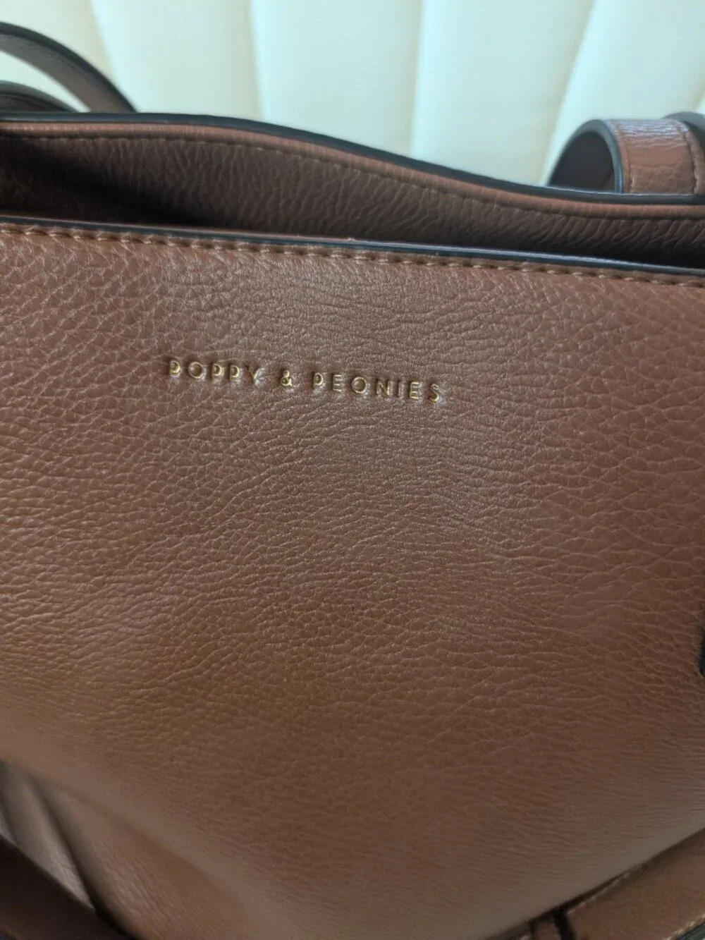 Poppy & Peonies Go Getter Brown Cognac Leather Laptop Tote Bag